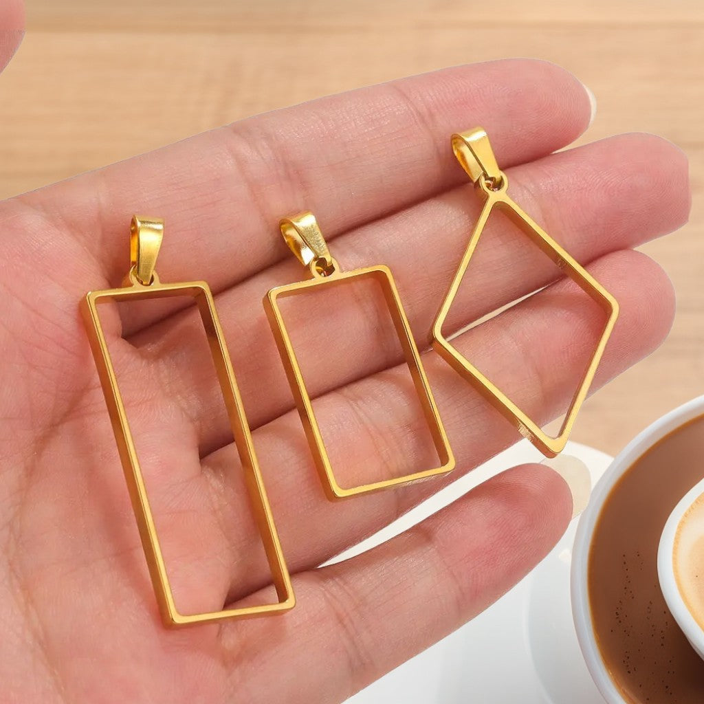 Stainless Steel Hollow Frame Charms for DIY Jewelry Making, Multi-Style Rectangular Resin Bezels for Handmade Earrings & Necklaces