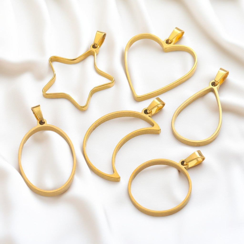 Stainless Steel Hollow Frame Charms for DIY Jewelry Making, Multi-Style Rectangular Resin Bezels for Handmade Earrings & Necklaces